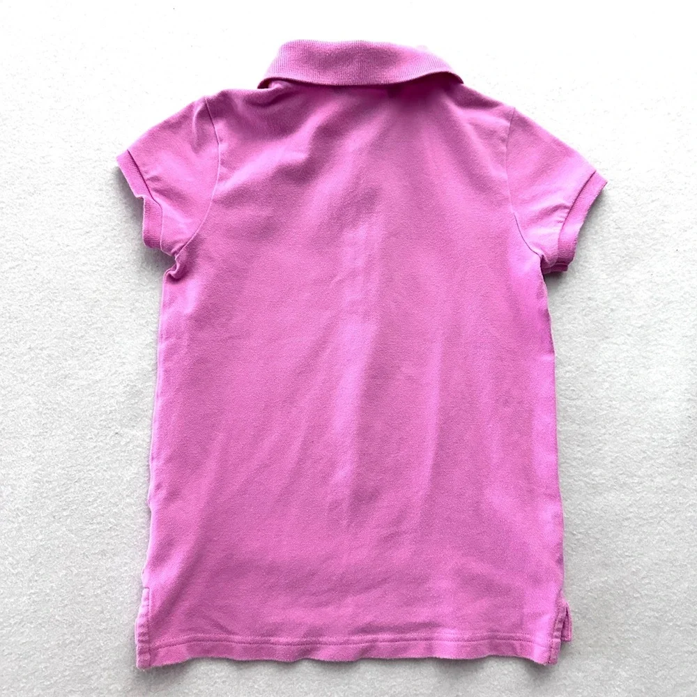 Ralph Lauren Girls 6X Vintage 90s Polo Shirt Fleah Pony Pink Cap Sleeve Cotton